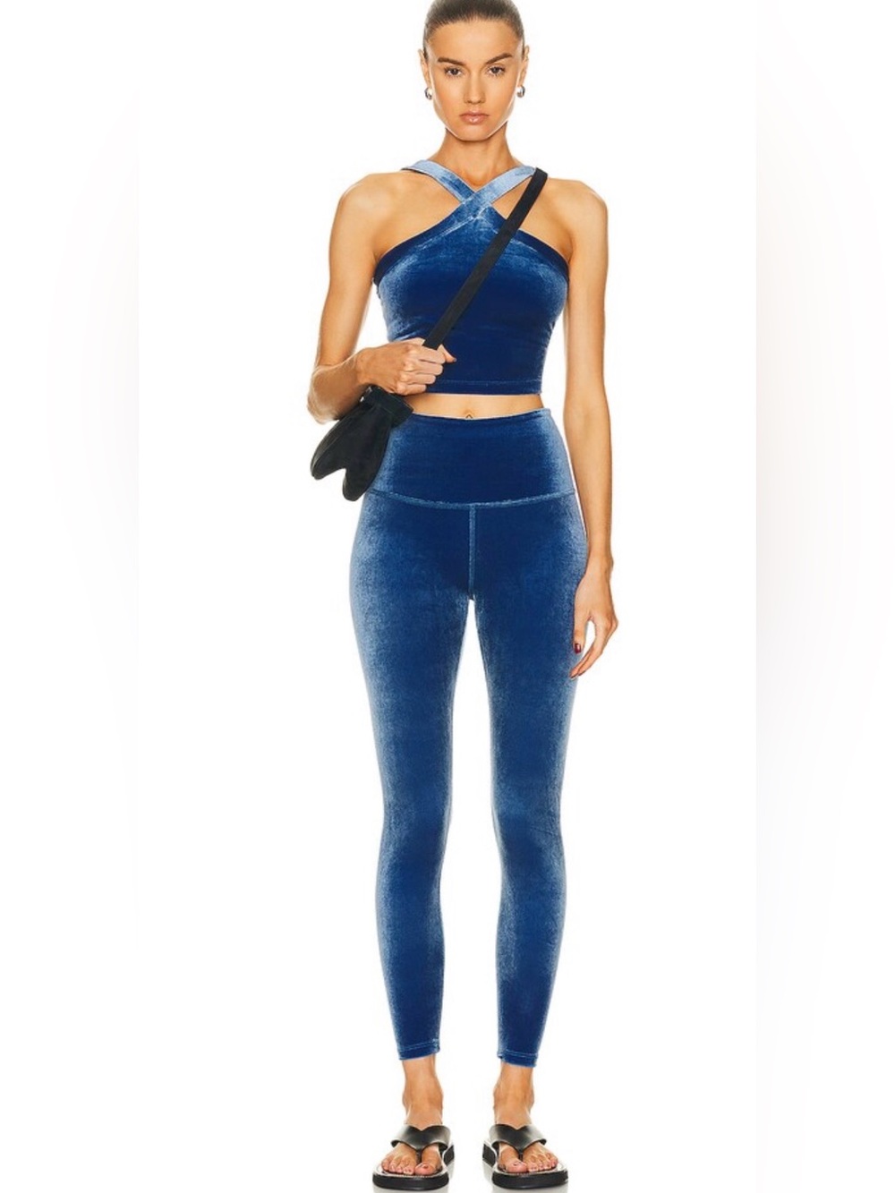 Beyond Yoga Velvet High-Rise Leggings & Crop Top Set - Deep Blue
